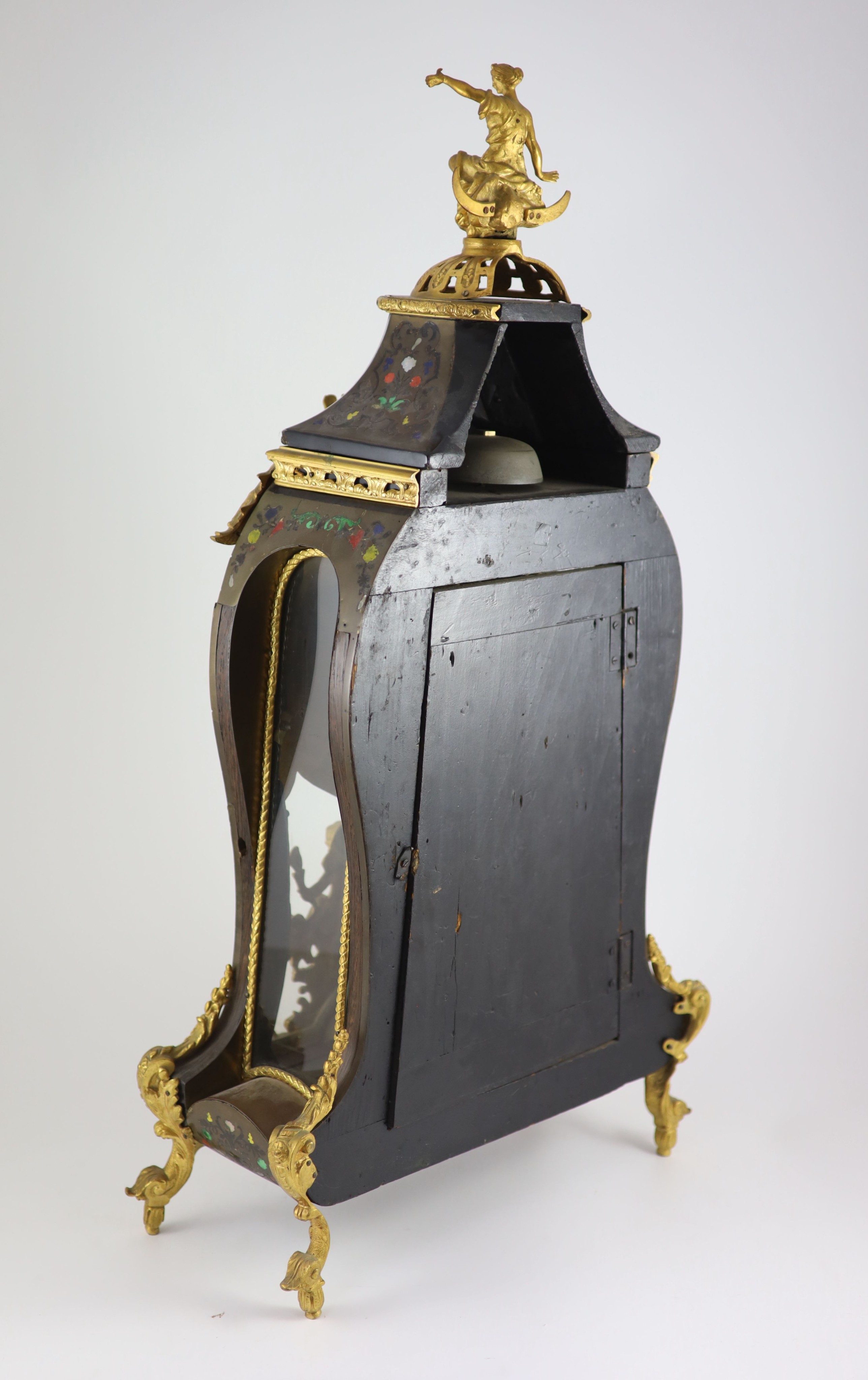 A Louis XV style ormolu mounted boullework mantel clock, height 81cm